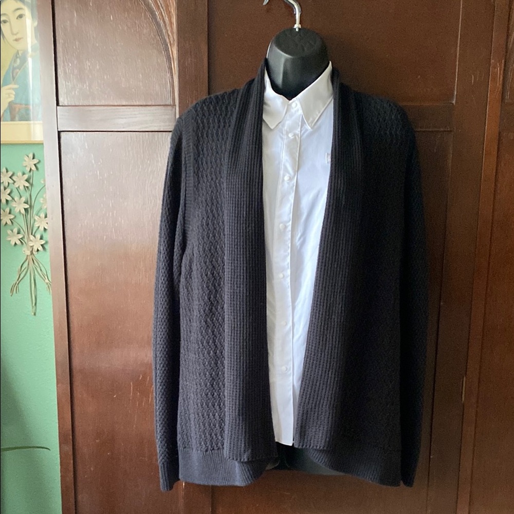 Black Knit Cardigan with White Shirt
